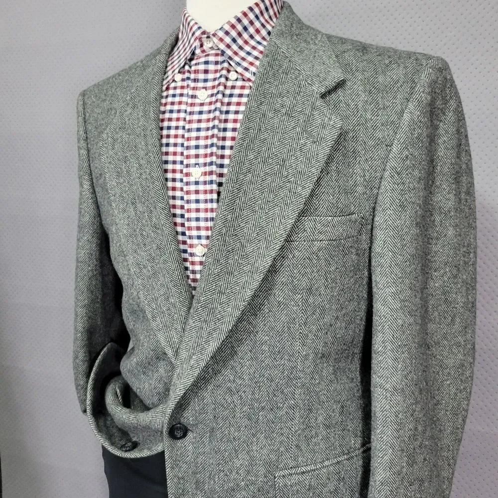 Robert Stock Men's Tweed Sport Coat Blazer Two Button‎ Herringbone Gray Size 40R